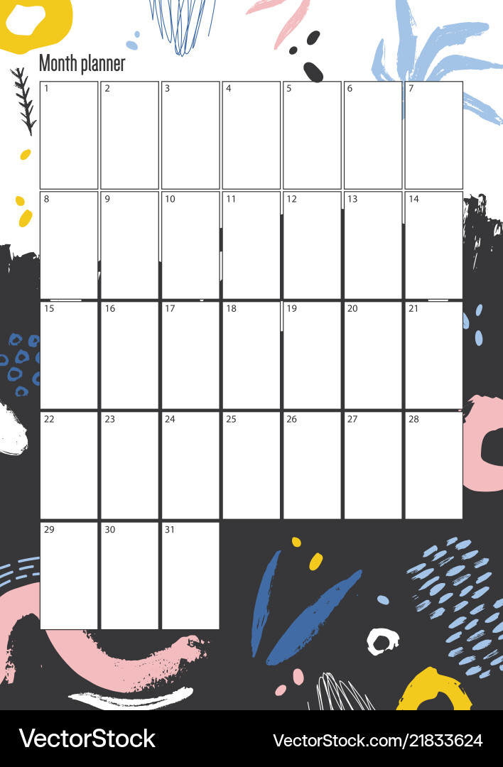Creative monthly planner template with colorful Creative monthly planner template with colorful vector image