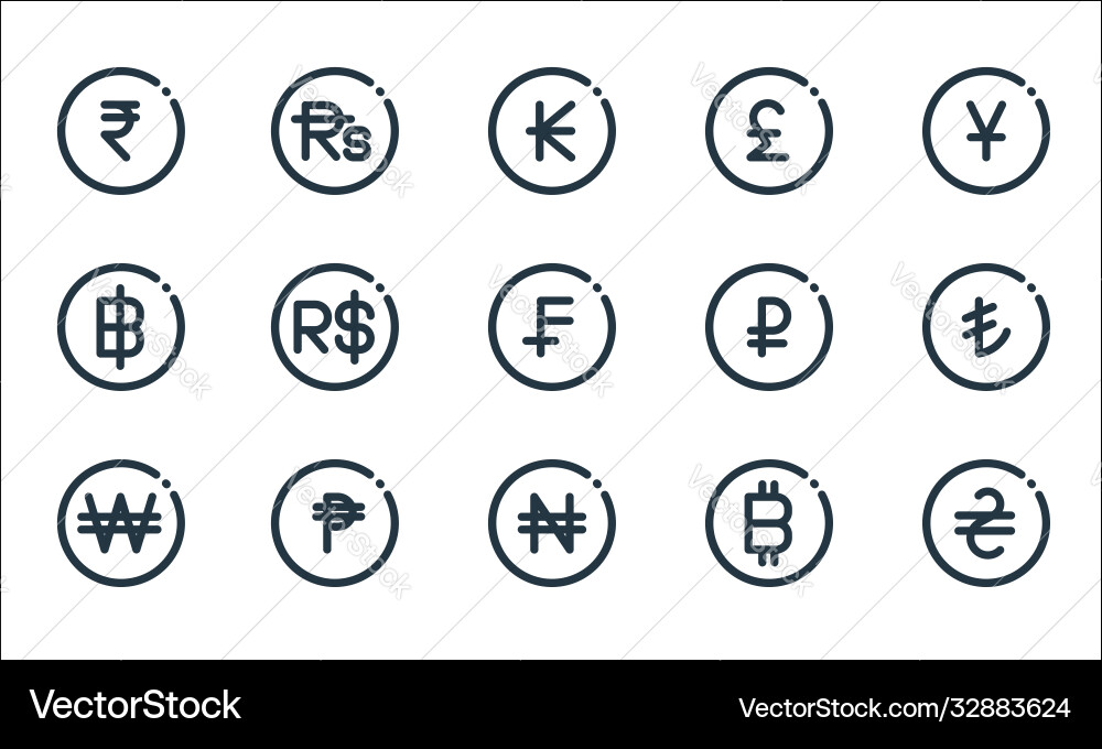Currency line icons linear set quality Currency line icons linear set quality vector image