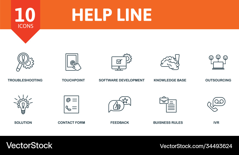 Help line icon set collection contain key Help line icon set collection contain key vector image