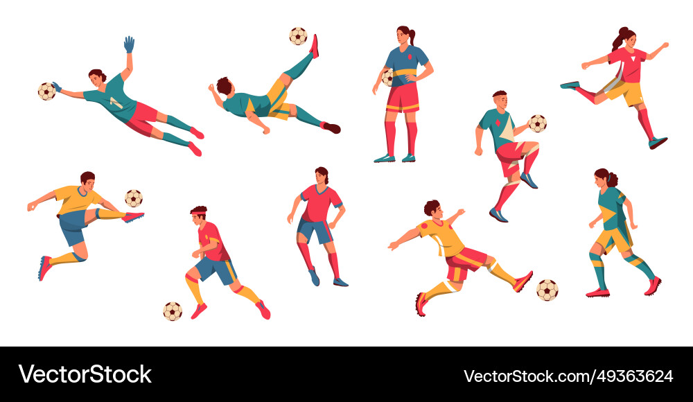 Männer und Frauen Fußball Spieler Cartoon männlich Männer und Frauen Fußball Spieler Cartoon männlich vektorbild
