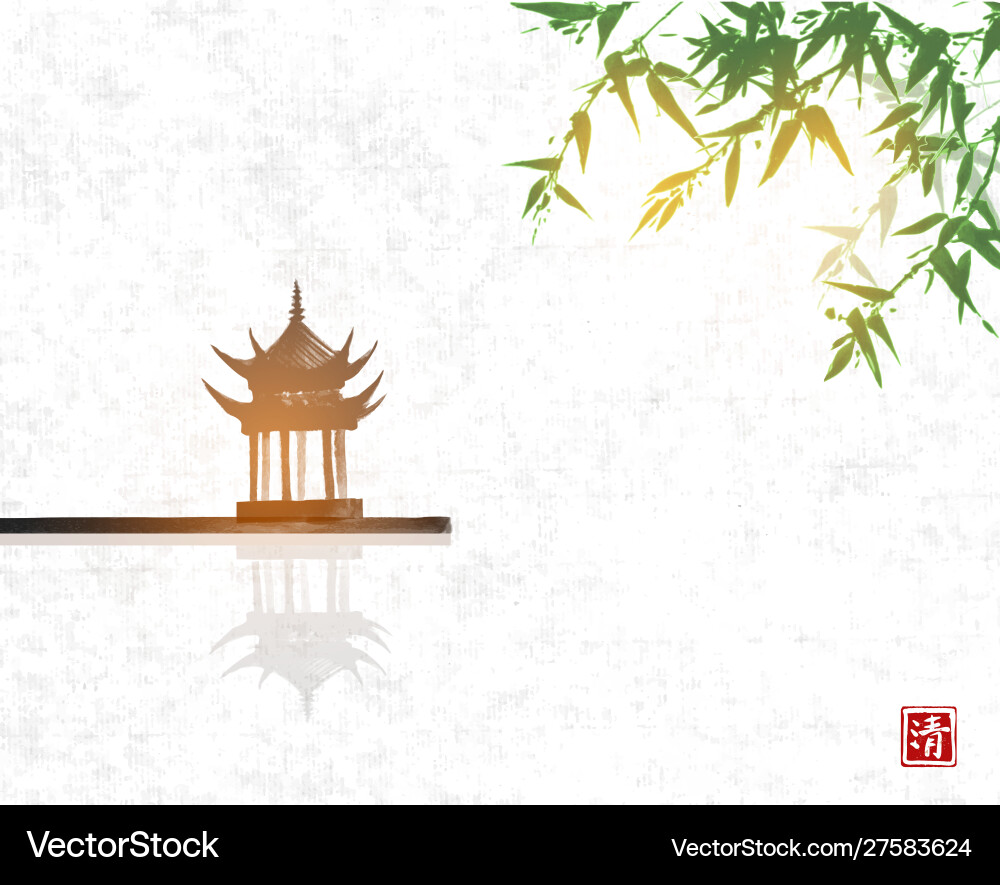 Pagoda Temlple über Wasseroberfläche und grün Pagoda Temlple über Wasseroberfläche und grün vektorbild