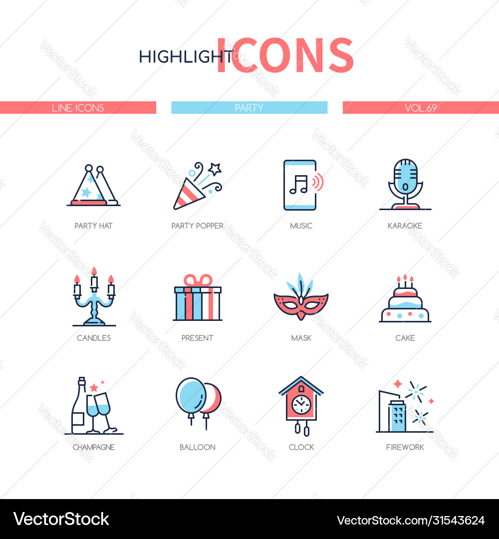 Party and celebration - line design style icons Vector Image