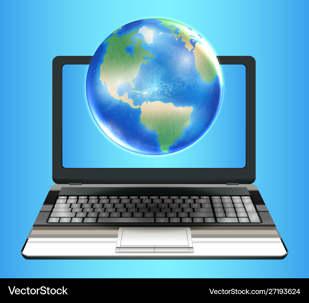 Planet earth globe floating on laptop computer Planet earth globe floating on laptop computer vector image