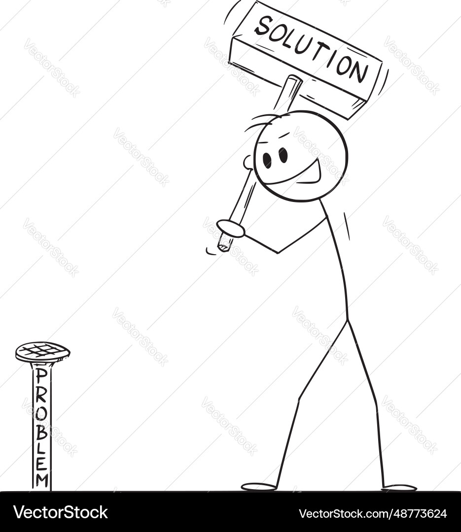 Problem and solution cartoon stick figure Problem and solution cartoon stick figure vector image