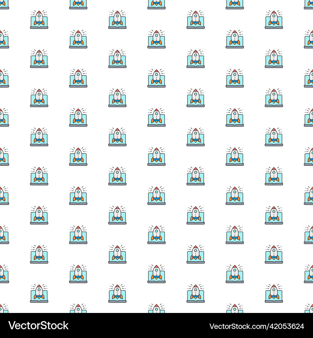 Rocket launch from laptop startup pattern Rocket launch from laptop startup pattern vector image