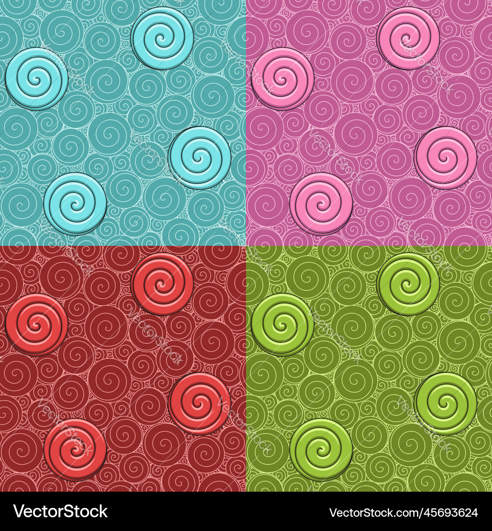 Set of seamless patterns with swirls and candies Set of seamless patterns with swirls and candies vector image