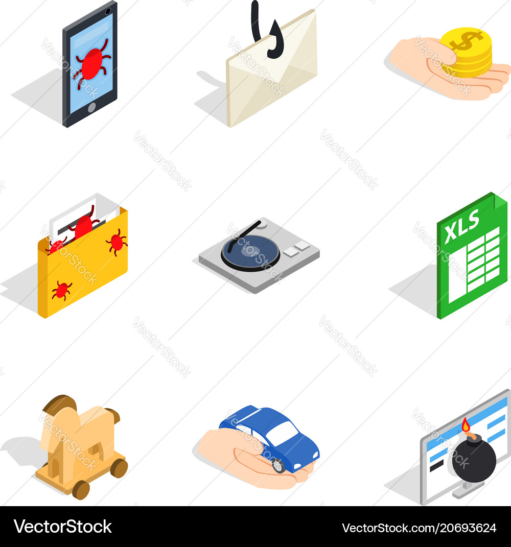 Supercomputer icons set isometric style Supercomputer icons set isometric style vector image
