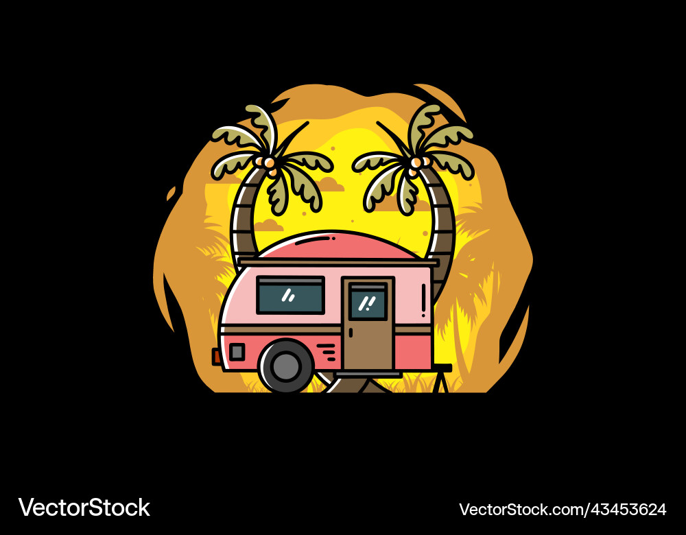 Teardrop camper and coconut tree design Vector Image