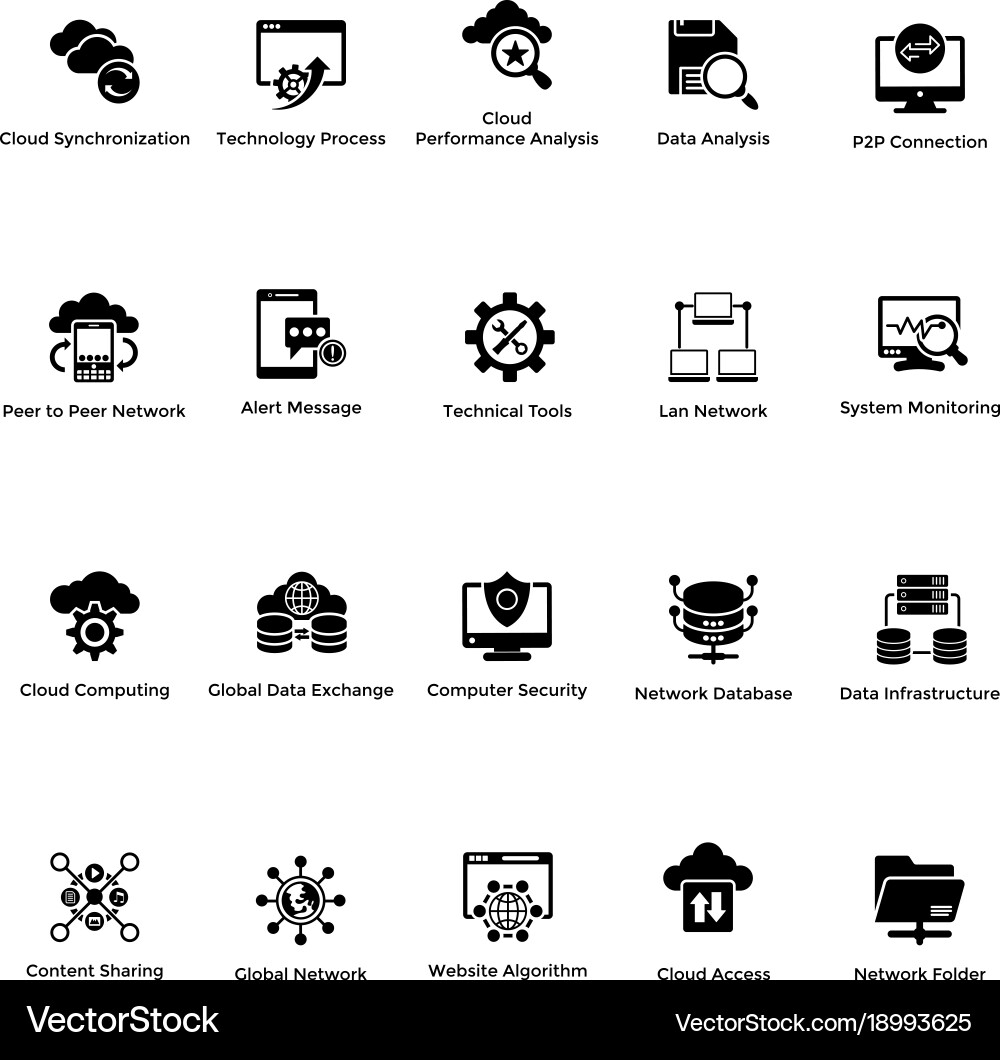 Cloud computing glyph icons set 2 Cloud computing glyph icons set 2 vector image