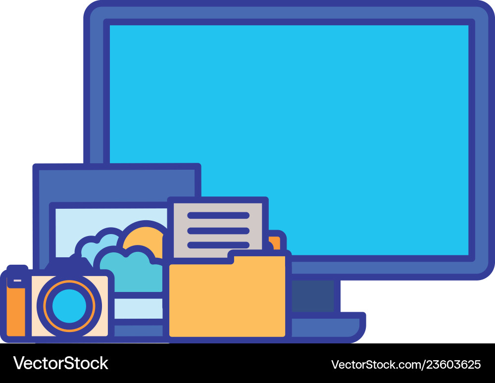 Computer screen with objects isolated icon Computer screen with objects isolated icon Vector Image