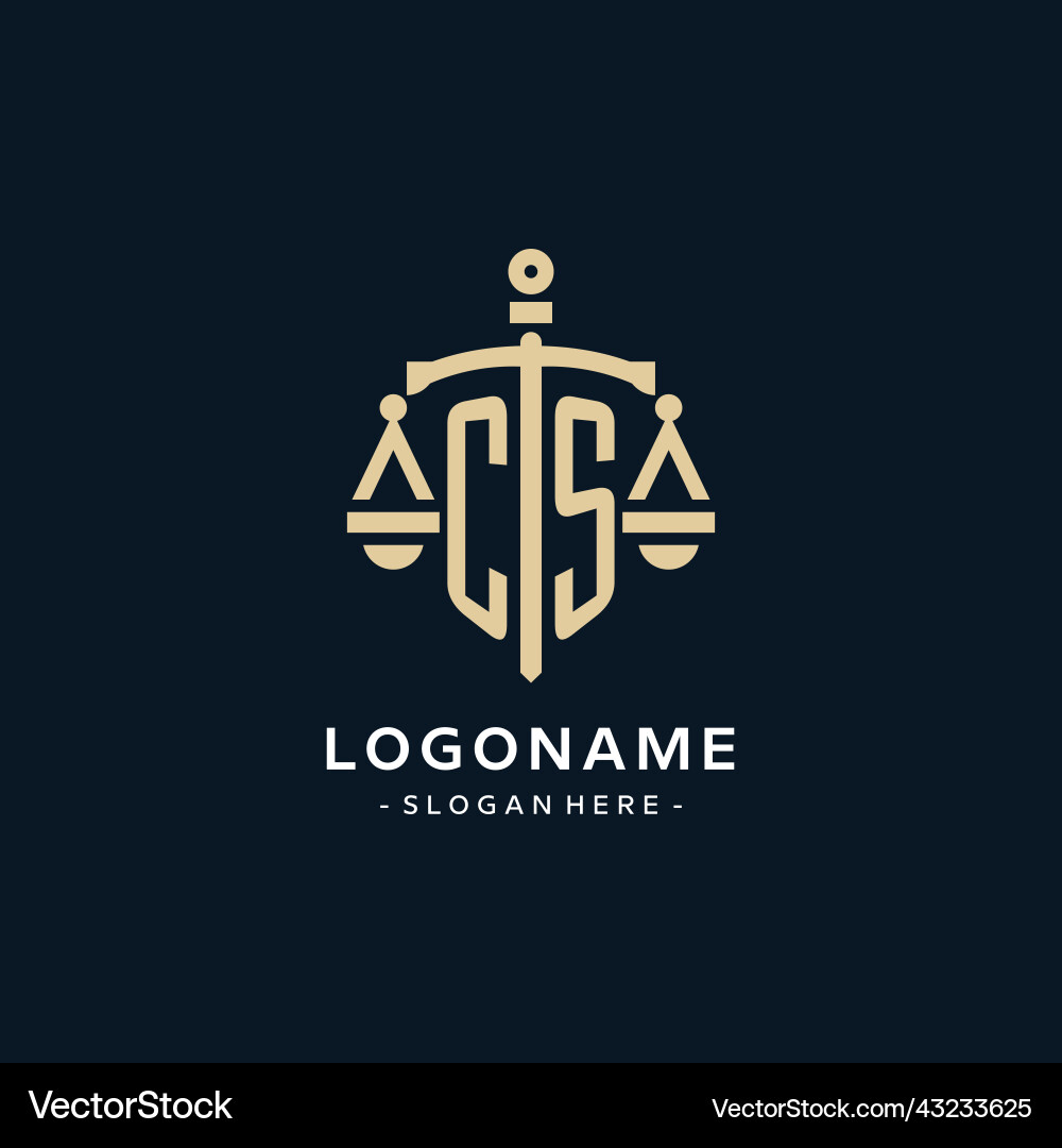 Cs initial logo with scale of justice and shield Vector Image