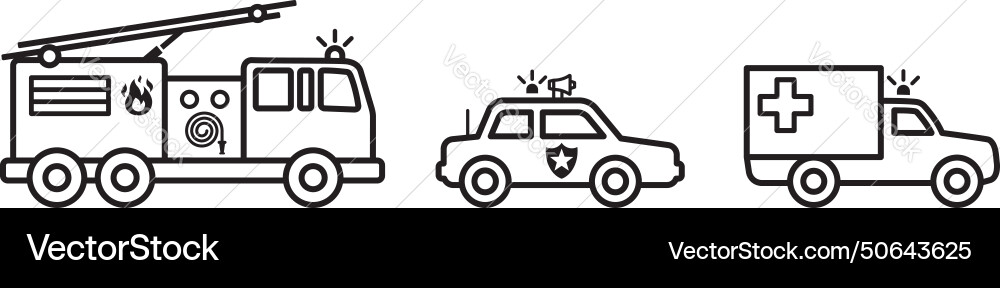 Emergency vehicle outline silhouette set Emergency vehicle outline silhouette set vector image
