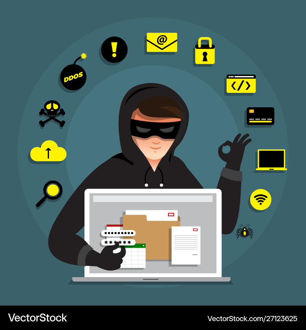 Flat design concept hacker activity cyber thief Flat design concept hacker activity cyber thief Vector Image