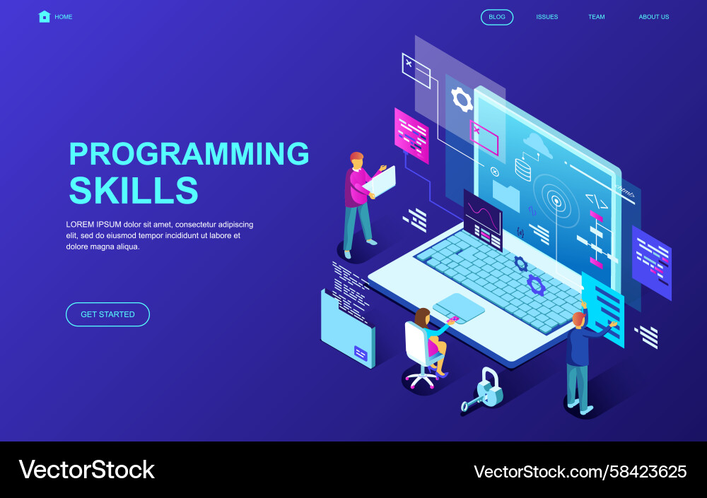 Isometric Programming Skills Website Template Vector Image