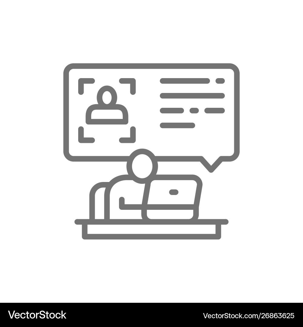 Man at computer reads a resume id verification Man at computer reads a resume id verification vector image