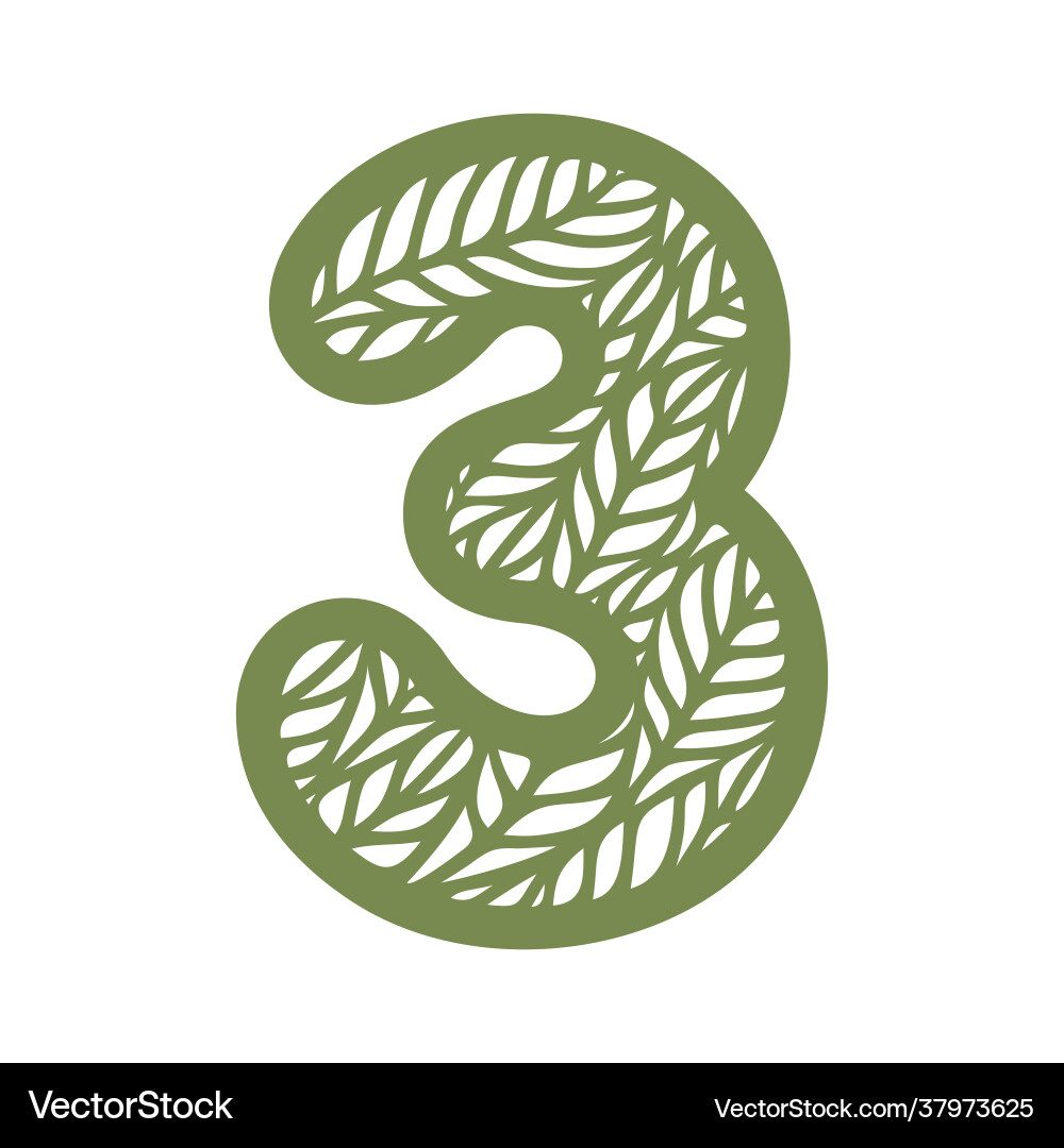 Number 3 three with leaf pattern vector image