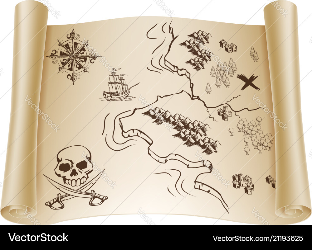 Old treasure map on scroll Old treasure map on scroll vector image