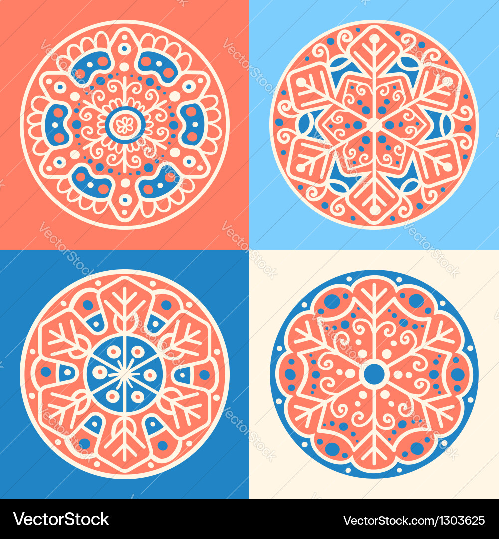 Set of four decorative round patterned elements vector image