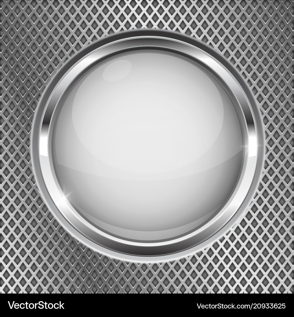 White button with chrome frame round glass shiny Vector Image