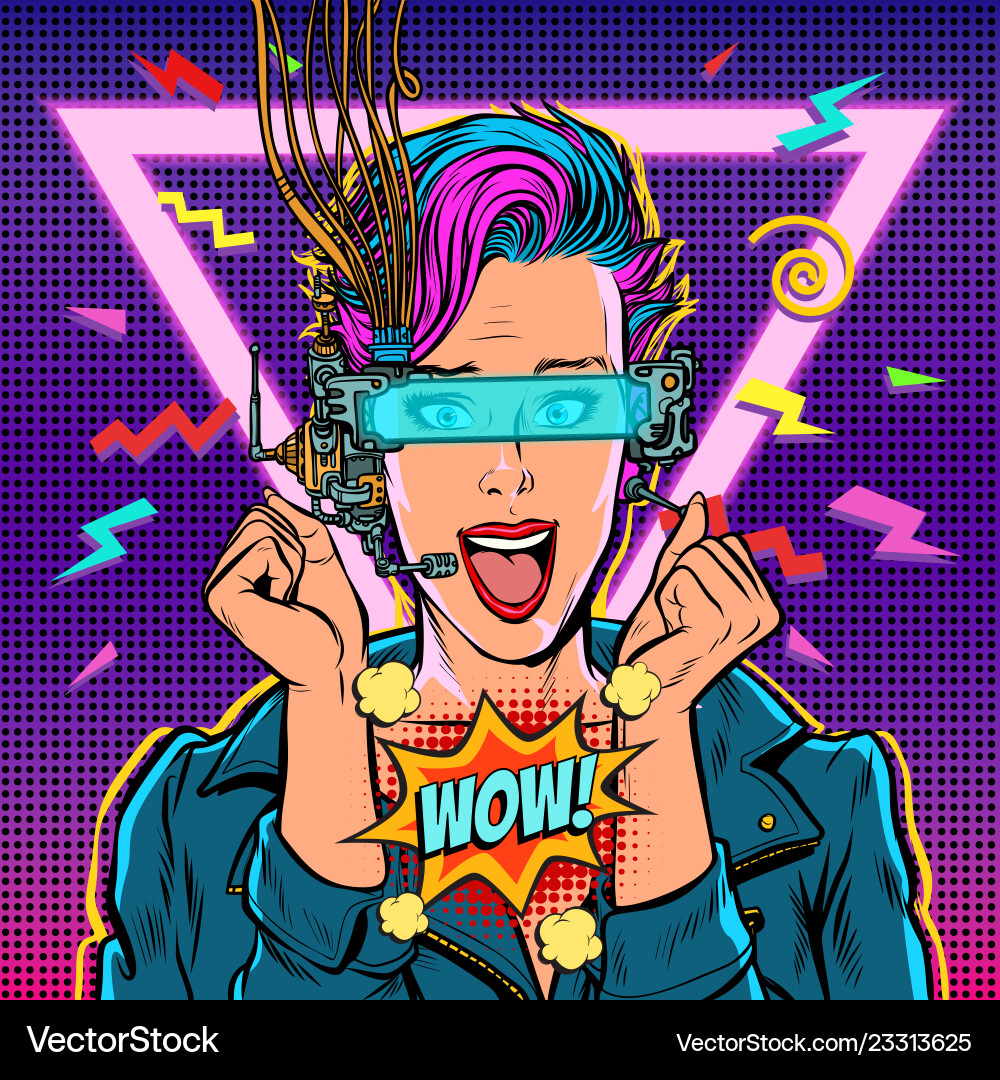 Wow joy vr glasses woman gamer virtual reality vector image