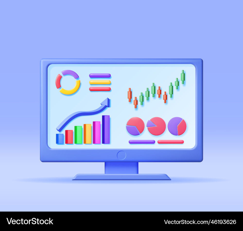 3d growth stock chart and arrow in computer 3d growth stock chart and arrow in computer vector image