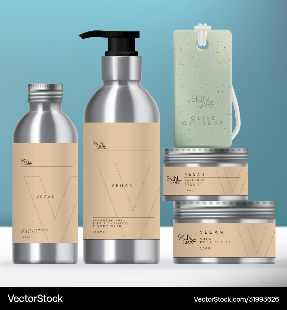 Aluminium Verpackung Set - Flaschen Jars & Pumpen vektorbild