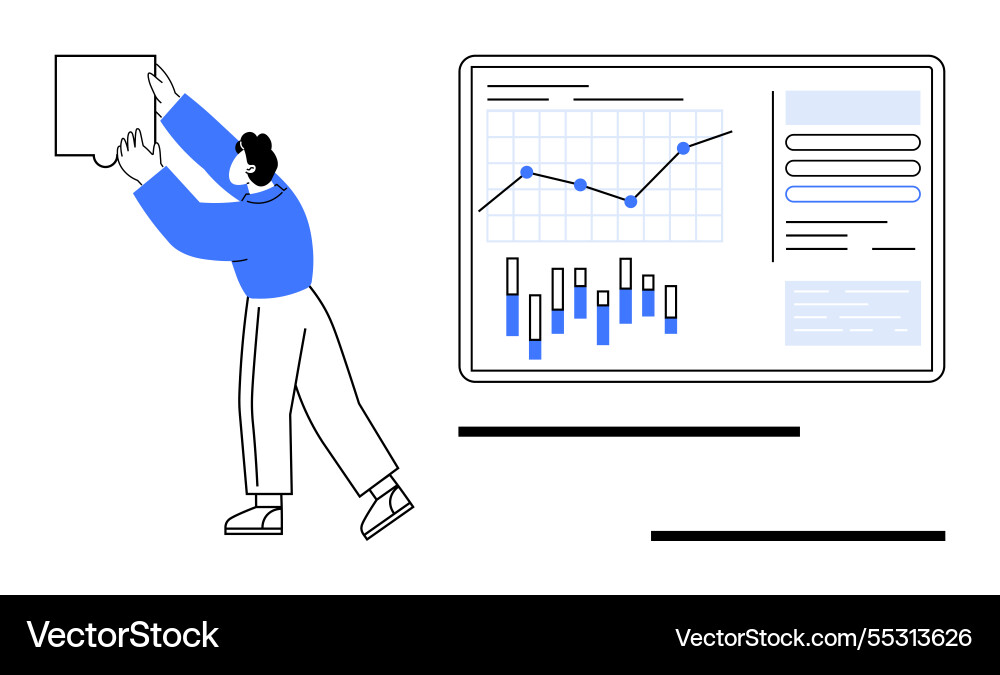 Analyst adjusting data on interactive board Analyst adjusting data on interactive board vector image