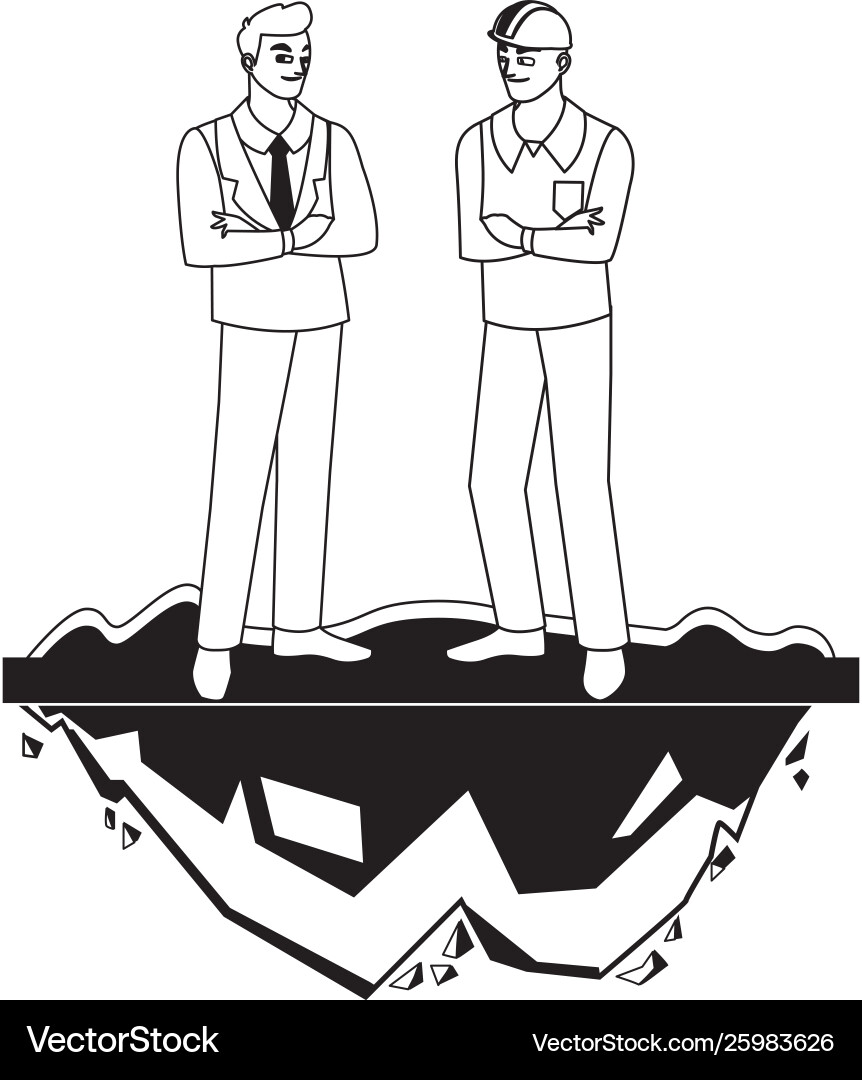 Builder constructor with engineer on lawn Builder constructor with engineer on lawn Vector Image