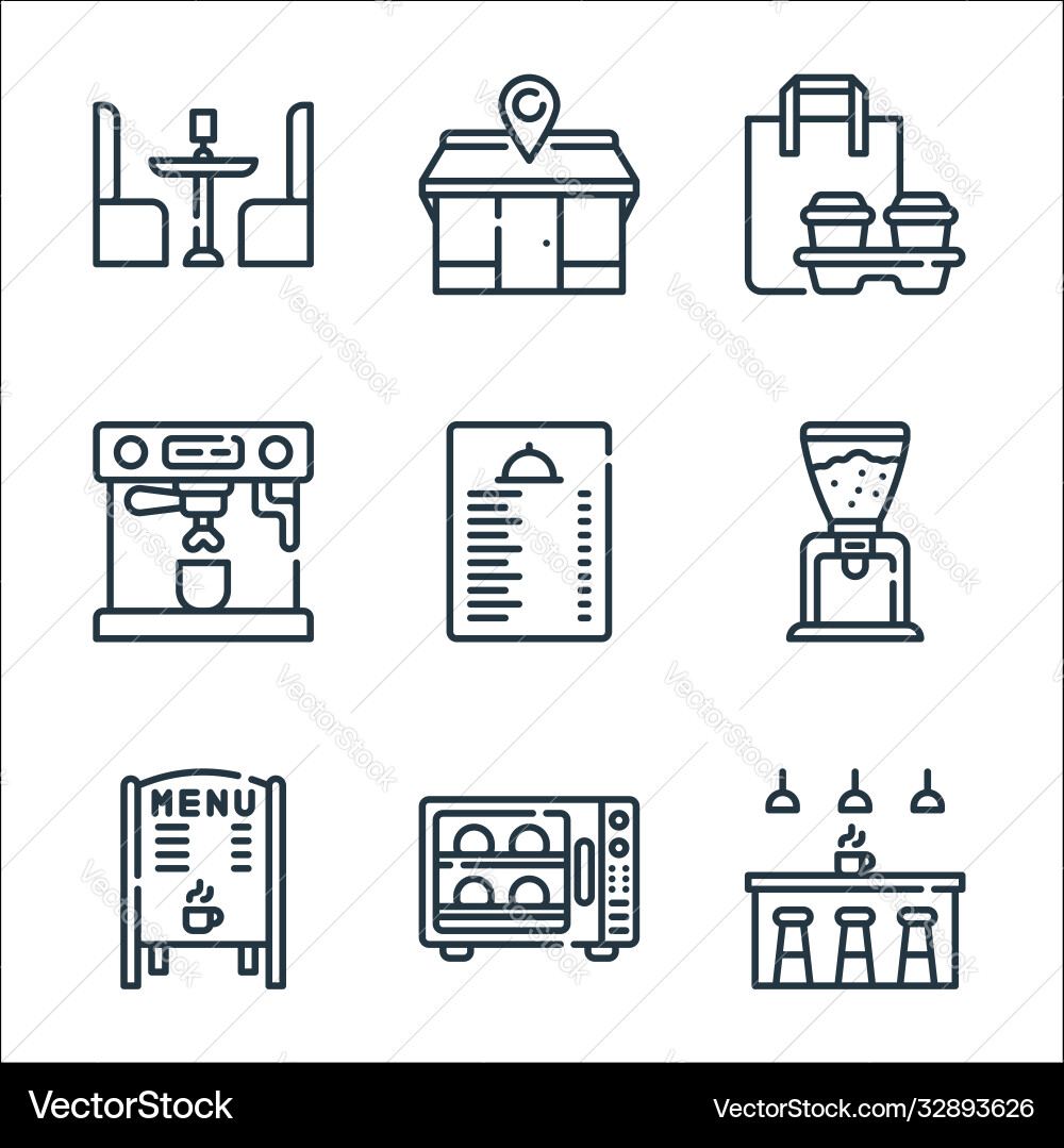 Cafe line icons linear set quality Cafe line icons linear set quality vector image