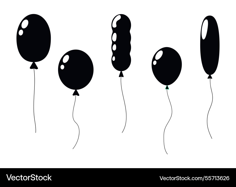 Different shapes of black balloons with strings Different shapes of black balloons with strings vector image