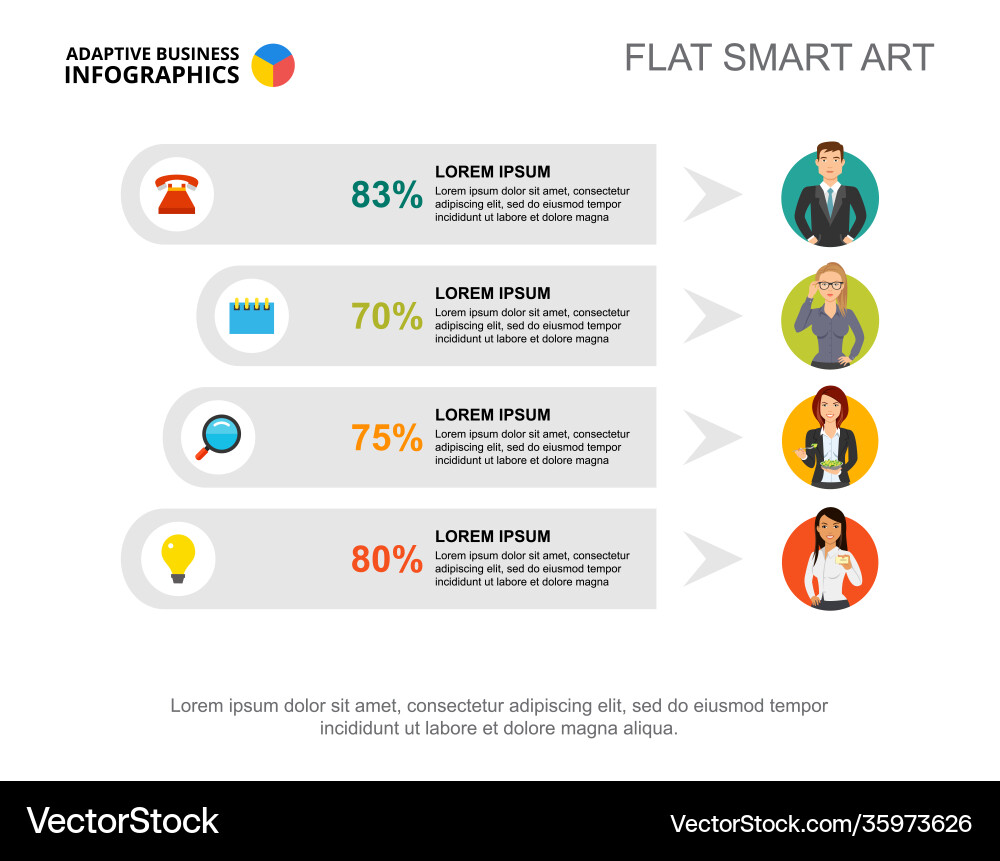 Four options percentage chart slide template Vector Image