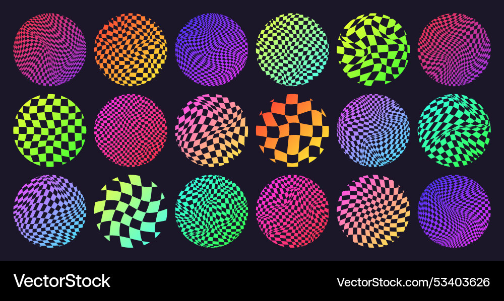 Groovy checkered pattern neon round tiled grid Groovy checkered pattern neon round tiled grid vector image