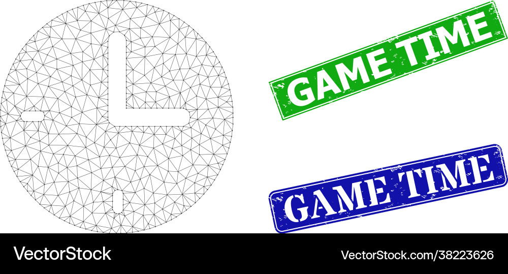 Grunge game time badges and triangular mesh Grunge game time badges and triangular mesh Vector Image
