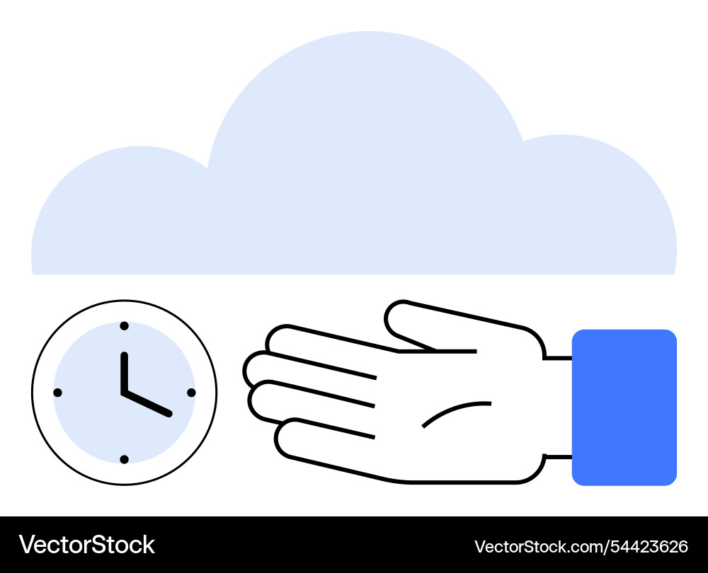 Hand gesturing towards cloud and clock emphasizing Hand gesturing towards cloud and clock emphasizing vector image