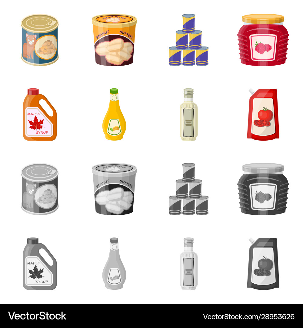Isolated object can and food icon collection Isolated object can and food icon collection vector image
