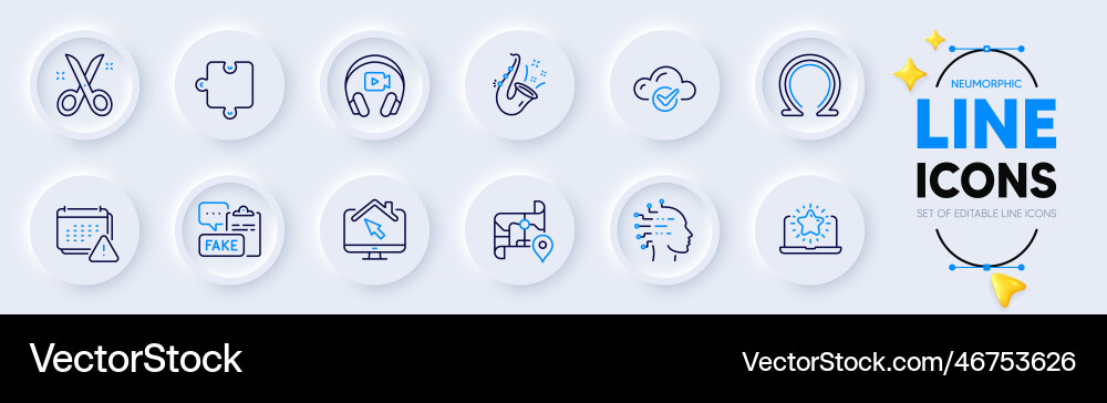 Omega scissors and puzzle line icons for web app Omega scissors and puzzle line icons for web app vector image