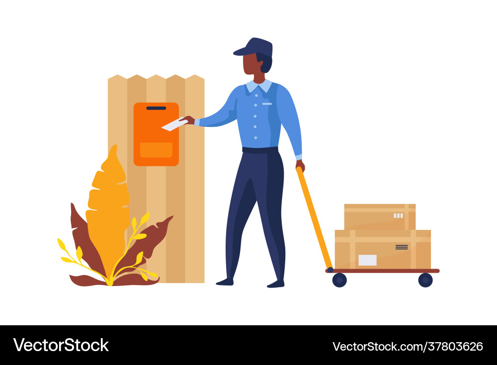 Postman liefert Post Cartoon Postarbeiter Postman liefert Post Cartoon Postarbeiter vektorbild