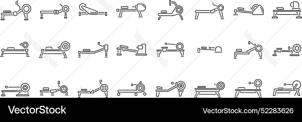 Rowing machine icons set different types Rowing machine icons set different types vector image