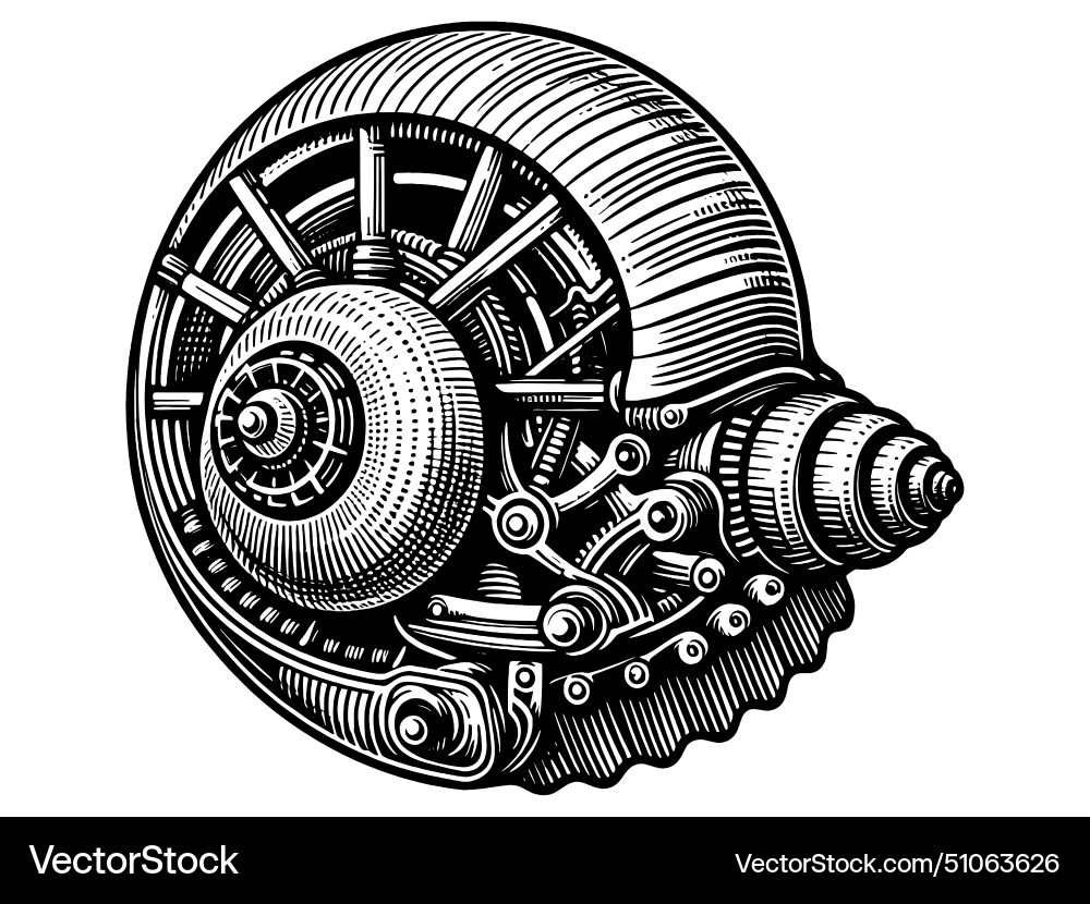 Sea shell with a complex mechanism hand drawing Vector Image