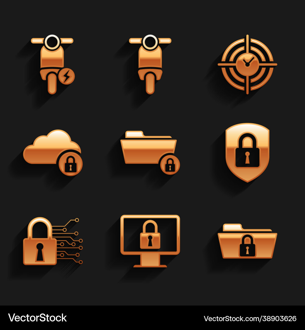 Set folder and lock on monitor shield Set folder and lock on monitor shield vector image