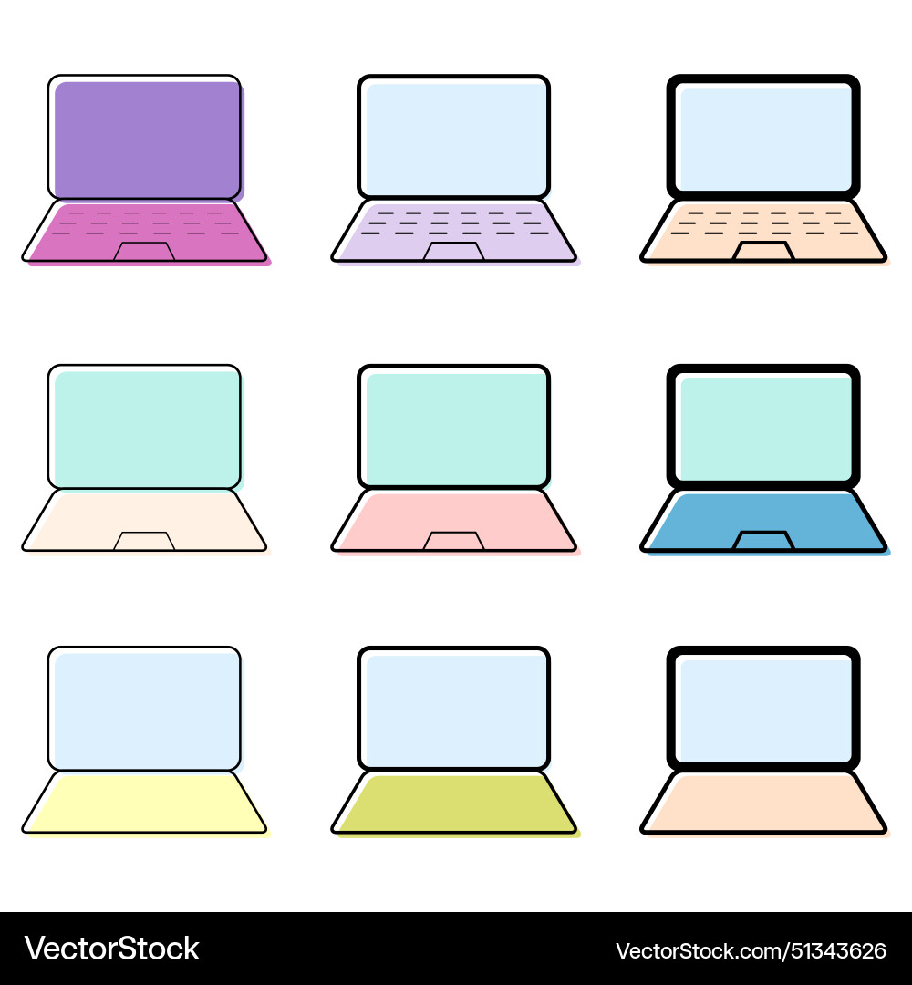 Set of laptop flat web icon notebook computer Set of laptop flat web icon notebook computer vector image