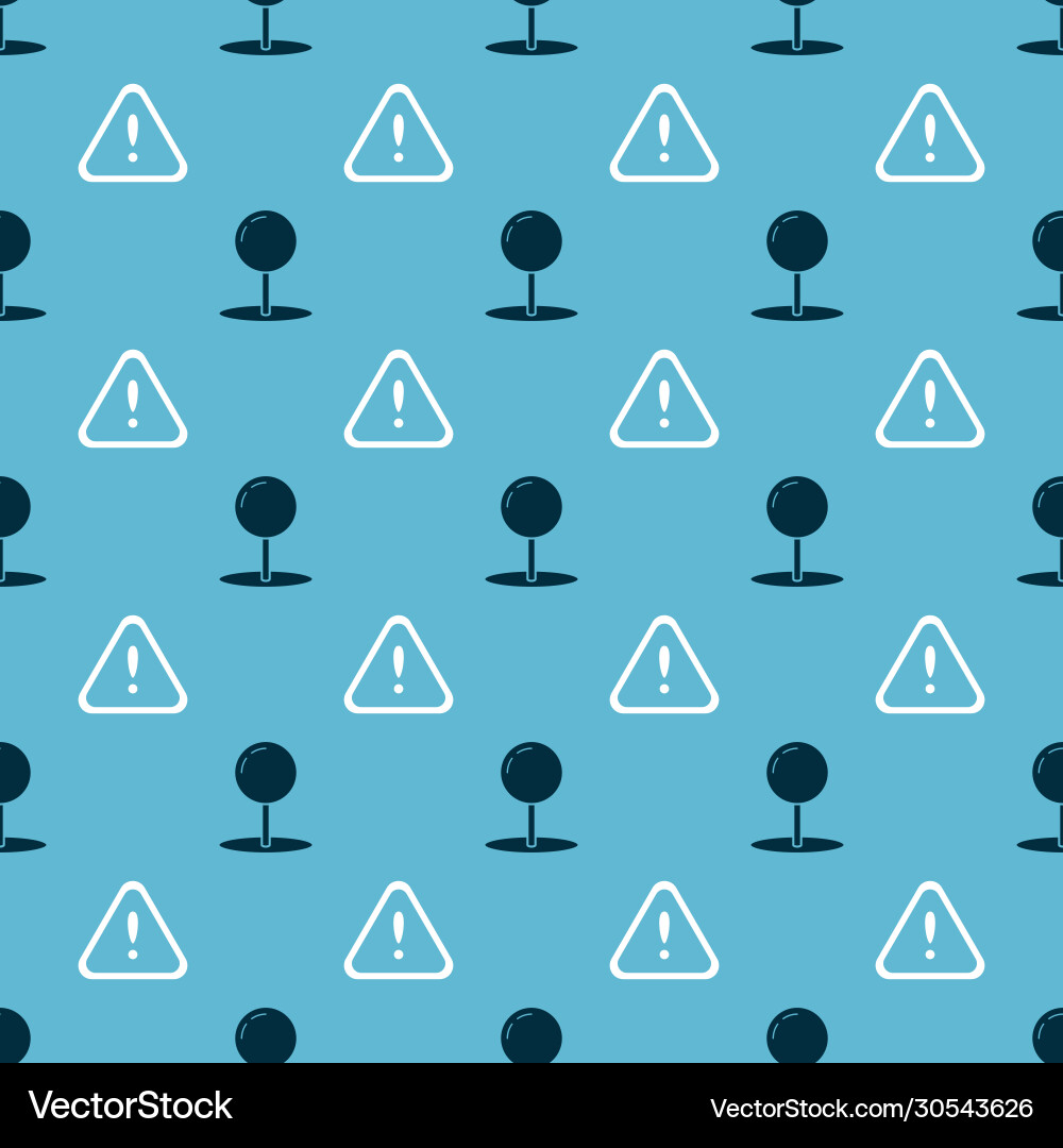 Set push pin and exclamation mark in triangle Set push pin and exclamation mark in triangle Vector Image