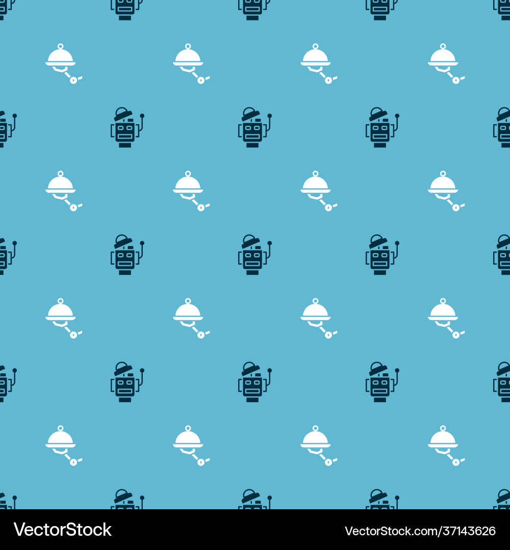 Set robot and waiter on seamless pattern Set robot and waiter on seamless pattern Vector Image