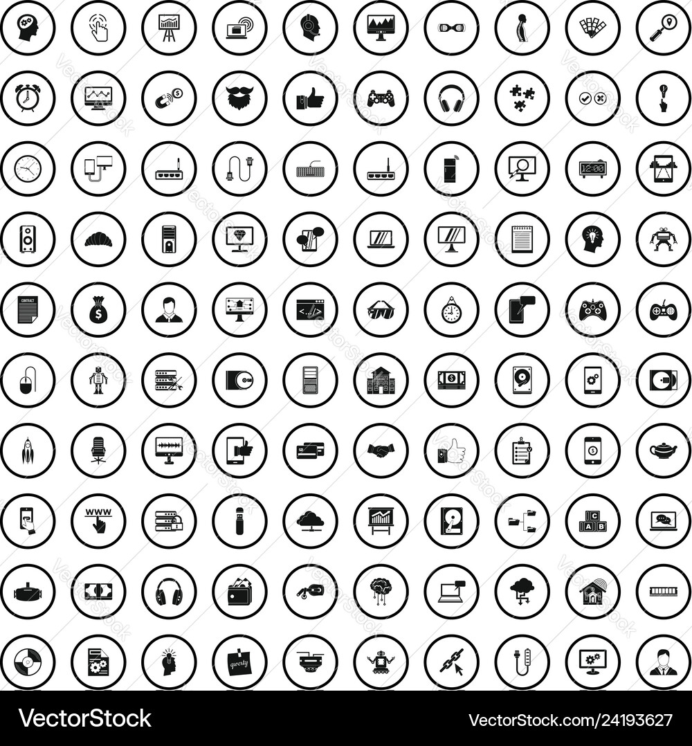 100 programmer icons set simple style 100 programmer icons set simple style vector image