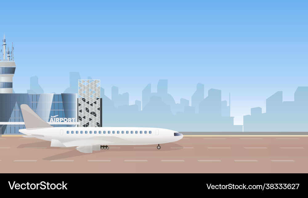 An air terminal building with a large plane An air terminal building with a large plane Vector Image
