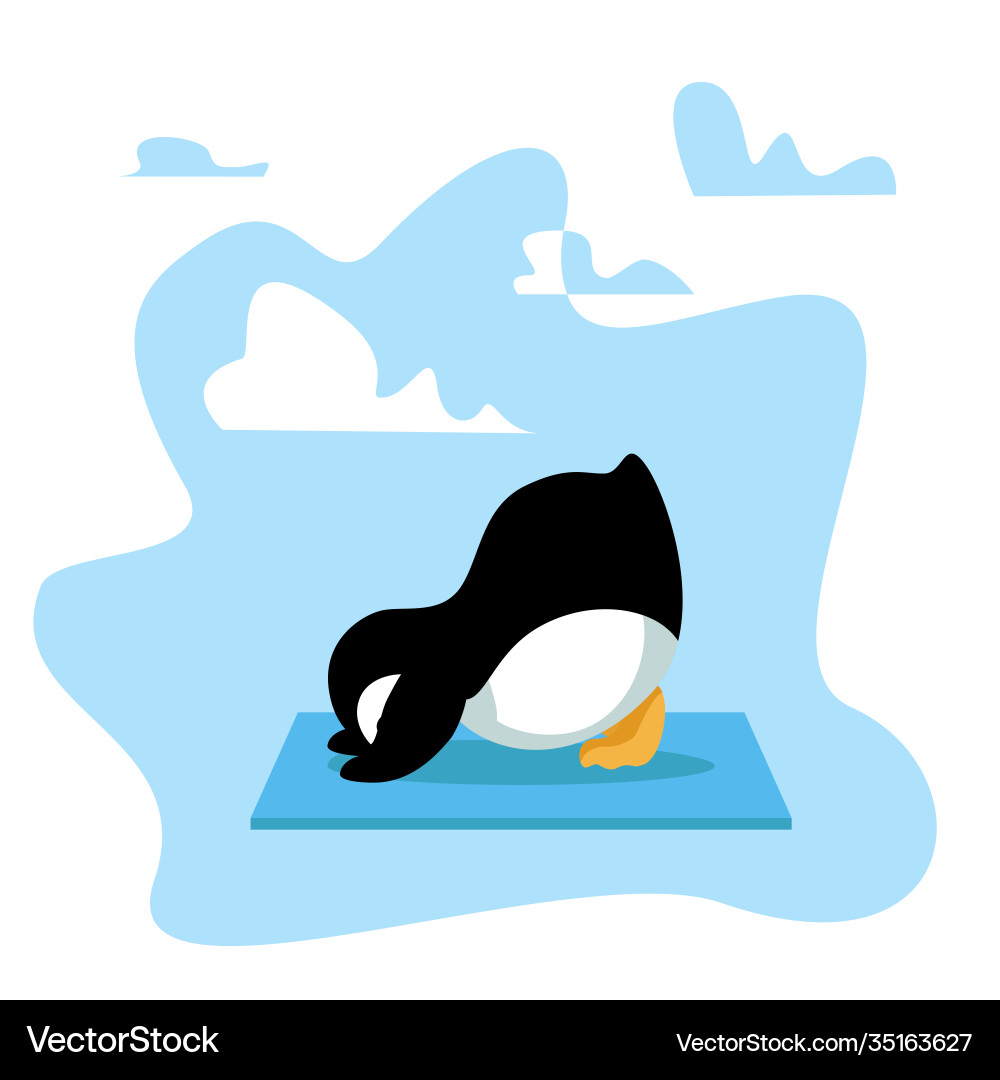 Cartoon penguin makes down facing dog yoga asana Cartoon penguin makes down facing dog yoga asana vector image