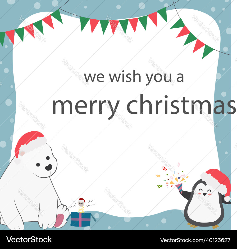Cute christmas polar bear and penguin square Cute christmas polar bear and penguin square vector image