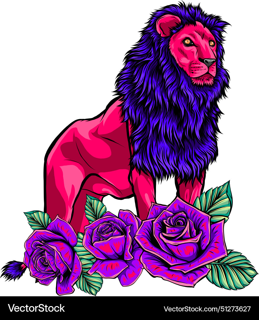 Lion with flowers graphics color – Royalty-Free Vector | VectorStock