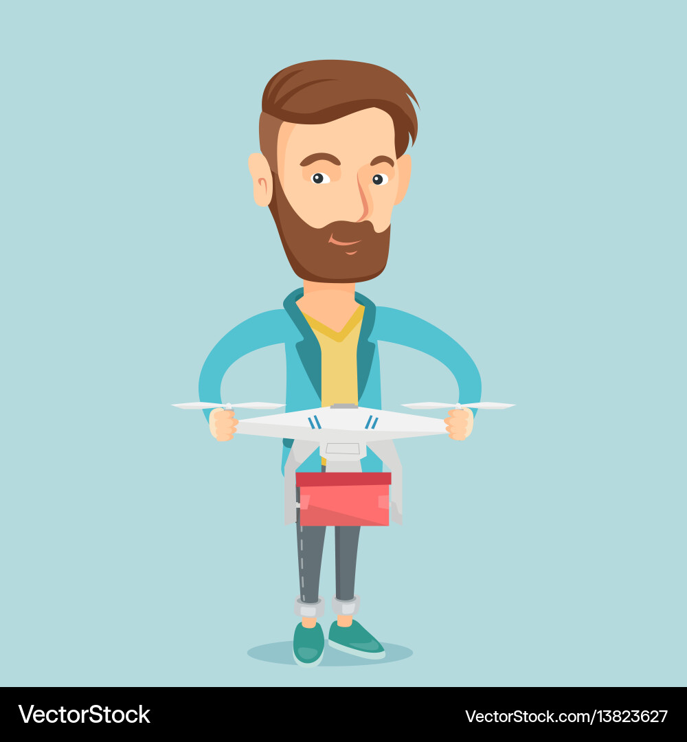 Man controlling delivery drone with post package Man controlling delivery drone with post package vector image