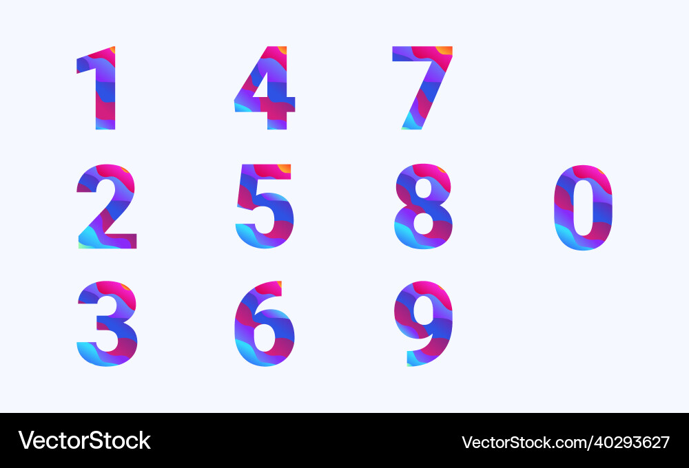 Multi-colour numbers zero one two three four five Vector Image